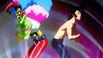  2boys afro animated animated_gif ass_shake dancing dandy_(space_dandy) explosion gold_skin multicolored_hair multiple_boys pompadour shirtless space space_dandy sunglasses sweat tohn_jravolta 