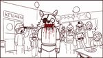  2014 animatronic anthro avian bear bird bonnie_(fnaf) canine chica_(fnaf) claws eye_patch eyewear fangs feels female five_nights_at_freddy&#039;s fox foxy_(fnaf) freddy_(fnaf) hook human lagomorph looking_at_viewer male mammal monochrome pirate plain_background police prison rabbit screens shower soap thousand_yard_stare toe_claws tongue weapon white_background white_eyes 