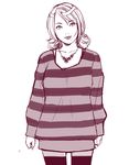  ganto jewelry looking_at_viewer mole mole_under_mouth monochrome necklace original shirt simple_background sketch solo striped striped_shirt thighhighs white_background 