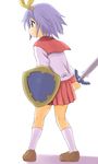  1girl artist_request bow female full_body hair_bow hiiragi_tsukasa looking_away lucky_star pleated_skirt purple_hair school_uniform serafuku shield short_hair skirt solo standing sword weapon 