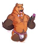  2014 ^_^ anthro arms_behind_back bear body_hair bow_tie bulge chubby clothing eyes_closed flower front_view happy happy_trail jockstrap male mammal musclegut muscles navel neck_tuft nipples pecs rose smile solo standing super-tuler tongue tongue_out underwear 