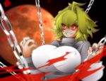  antenna_hair arcueid_brunestud ato_(bfj315) bags_under_eyes blonde_hair blood blood_splatter breasts chain covered_nipples full_moon grin hair_intakes impossible_clothes impossible_sweater large_breasts melty_blood moon red_moon sharp_teeth short_hair smile solo sweater teeth tsukihime turtleneck warcueid yellow_eyes 