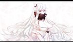  breasts cleavage covered_mouth horns kantai_collection large_breasts long_hair looking_at_viewer midway_hime pale_skin red_eyes shinkaisei-kan solo white_hair xiaodi 