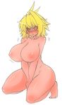  :&lt; antenna_hair arcueid_brunestud ato_(bfj315) blonde_hair blush body_blush bouncing_breasts breasts cleavage covering covering_crotch full-face_blush huge_breasts kneeling melty_blood nipples nude red_sclera solo sweatdrop tsukihime v_arms warcueid yellow_eyes 