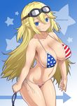  american_flag_bikini bikini blonde_hair blue_eyes breasts flag_print goggles goggles_on_head large_breasts long_hair onomeshin original solo swimsuit two_side_up 