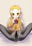  1girl akita_chika blonde_hair feet feet_together hagimura_suzu no_shoes pantyhose seitokai_yakuindomo 