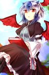  bird_wings blue_hair book dress frilled_dress frills head_wings horns kutsuki_kai multicolored_hair red_eyes red_wings short_hair single_head_wing tokiko_(touhou) touhou two-tone_hair white_hair wide_sleeves wings 