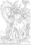  &lt;3 2004 blush breasts centaur couple dragon duo embarrassed equine female feral flower freddy_andersson greyscale human mammal monochrome nipples nude outside scalie seductive taur wings 