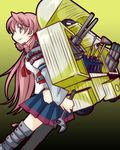  akashi_(kantai_collection) axe brown_eyes kantai_collection long_hair looking_at_viewer machinery pink_hair pleated_skirt sanari_(quarter_iceshop) school_uniform screwdriver serafuku skirt smile solo turret weapon wrench 