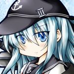  blue_eyes close-up hat hibiki_(kantai_collection) kantai_collection looking_at_viewer sanari_(quarter_iceshop) school_uniform serafuku silver_hair solo 