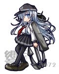  black_legwear blue_eyes full_body hat hibiki_(kantai_collection) kantai_collection long_hair looking_at_viewer machinery pantyhose pleated_skirt sanari_(quarter_iceshop) school_uniform serafuku shoes silver_hair skirt solo 