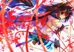  animal_ears asaki_yukiko black_hair blurry cat_ears holding katana leaf long_hair looking_at_viewer nekoboshi_sakko original red_eyes school_uniform serafuku solo sword weapon 