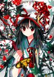  bad_id bad_pixiv_id black_hair blurry depth_of_field flower holding katana long_hair looking_at_viewer nekoboshi_sakko original petals red_eyes rose solo sword weapon 