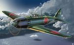  a6m_zero aircraft airplane cloud flying imperial_japanese_navy japanese_flag kadokura_(whokdkr) ocean original sky 