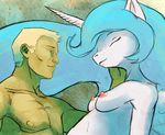  2014 anthro anthrofied breasts duo equine friendship_is_magic hair hattonslayden horn human long_hair male mammal my_little_pony nipples nude princess_celestia_(mlp) white_body winged_unicorn wings 