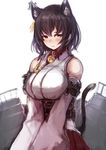  animal_ears bell bell_collar black_hair blush breasts cat_ears cat_tail collar detached_sleeves jingle_bell kantai_collection kemonomimi_mode large_breasts machinery nontraditional_miko red_eyes short_hair sketch solo sumisu_(mondo) tail white_background yamashiro_(kantai_collection) 