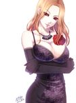  achikoako black_sclera breast_hold breasts cleavage crossed_arms dress elbow_gloves flower gloves itori_(tokyo_ghoul) jewelry lace large_breasts looking_at_viewer necklace orange_hair red_eyes rose seductive_smile smile solo tokyo_ghoul 