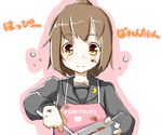  apron batter bowl brown_eyes brown_hair character_name chocolate chocolate_making chocolate_on_face commentary_request cooking crescent embarrassed food food_on_face fumizuki_(kantai_collection) kantai_collection long_hair looking_at_viewer mixing_bowl ponytail sekira_ame simple_background solo spoon stirring translated valentine white_background 