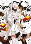  black_nails breasts cleavage covering_mouth dress fingernails horns kakeku kantai_collection large_breasts long_fingernails long_hair machinery midway_hime nail_polish pale_skin red_eyes shinkaisei-kan veins very_long_hair white_dress white_hair 