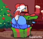  2018 2d_animation anal anal_penetration animated anthro backsack balls black_fur blue_fur butt christmas christmas_lights christmas_tree disembodied_penis fur holidays looking_pleasured lucario male male/male nintendo open_mouth penetration penis pok&eacute;mon pok&eacute;mon_(species) superiorfoxdafox tongue tongue_out tree video_games yellow_fur 