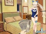  blonde_hair blue_eyes breasts bukkake chains cleavage cum elf facial kirika kirika_towa_alma long_hair masturbation money photoshop pointy_ears prostitution school_swimsuit shining_(series) shining_bitch shining_resonance slave swimsuit yen 