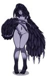  artist_request bird blush breasts covering covering_crotch crow dark_souls demon highres looking_at_viewer monster_girl ornifex purple_skin red_eyes souls_(from_software) weaponsmith_ornifex wide_hips wings 