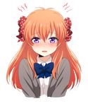  bad_id bad_pixiv_id blush bow bowtie gekkan_shoujo_nozaki-kun hair_bow jacket long_hair mery_(apfl0515) open_clothes open_jacket orange_hair polka_dot polka_dot_bow purple_eyes rouman_academy_uniform sakura_chiyo school_uniform simple_background solo upper_body white_background 