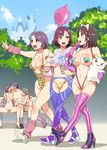  5girls :3 balloon boots breasts brown_hair castle chaps choker cleavage condom dragon elbow_gloves faceless faceless_male gloves heart_pasties high_heels large_breasts mizuryuu_kei mizuryuuland multiple_girls original pasties phallic_symbol purple_eyes purple_hair revealing_clothes sexually_suggestive slingshot_swimsuit swimsuit thigh_boots thighhighs v-shaped_eyebrows yellow_eyes 