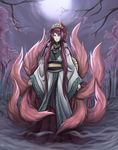  background dress fireeaglespirit fox_tail highres long_hair moon naruto naruto_shippuuden red_hair tail uzumaki_mito 