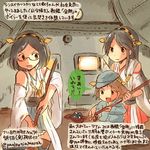  age_difference ahoge bare_shoulders brown_hair colored_pencil_(medium) dated detached_sleeves glasses hairband haruna_(kantai_collection) headgear hiei_(kantai_collection) japanese_clothes kantai_collection kirisawa_juuzou kirishima_(kantai_collection) long_hair multiple_girls no_legwear nontraditional_miko numbered pleated_skirt ribbon_trim skirt thighhighs traditional_media translation_request twitter_username younger zettai_ryouiki 