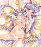  :o animal_ears at_classics blush breasts bunny_ears cleavage covering_nipples large_breasts lavender_hair long_hair lying on_back panties parted_lips red_eyes reisen_udongein_inaba sample side-tie_panties solo topless touhou traditional_media underwear very_long_hair 