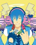  blue_hair character_doll clear_(dramatical_murder) dramatical_murder finger_puppet fingerless_gloves gloves grin halo headphones highres honya_lala koujaku long_hair male_focus mink_(dramatical_murder) noiz_(dramatical_murder) official_art puppet ren_(dramatical_murder) seragaki_aoba single_glove smile solo yellow_eyes 