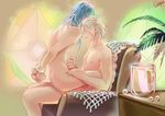  bdsm blue_hair bondage bound chair clear_(dramatical_murder) dramatical_murder handjob long_hair male_focus multiple_boys nude penis sagua_(artist) seragaki_aoba short_hair sitting sitting_on_lap sitting_on_person straddling upright_straddle white_hair yaoi 