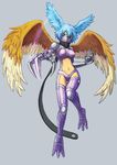  armor blue_eyes blue_hair breasts claws digimon digimon_frontier face_mask karupisu mask medium_breasts medium_hair scarf shutumon wings 