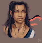  black_hair dark_skin final_fantasy final_fantasy_xiii jewelry long_hair looking_at_viewer necklace oerba_yun_fang portrait realistic simple_background sketch solo trixia 