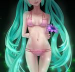  :q aqua_hair arm_behind_back begreen bikini breasts cleavage groin hatsune_miku head_out_of_frame highres licking_lips long_hair navel small_breasts solo standing swimsuit tongue tongue_out twintails vocaloid zanshomimai 