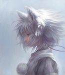  animal_ears close-up expressionless face inubashiri_momiji japanese_clothes jason_peng messy_hair no_hat no_headwear pom_pom_(clothes) profile red_eyes short_hair silver_hair solo touhou upper_body white_hair wolf_ears 
