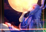  alternate_costume animal_ears bunny_ears cloud finger_gun full_moon japanese_clothes kimono long_hair long_sleeves looking_at_viewer moon night purple_hair red_eyes reisen_udongein_inaba sitting sky solo touhou very_long_hair wide_sleeves yetworldview_kaze yukata 