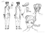  1girl braids china_dress chinese_clothes concept_art double_bun dress female kishimoto_masashi monochrome naruto naruto:_the_last ponytail sandals sketch tenten 