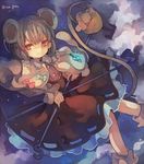  basket capelet cha_goma extra_ears grey_hair mouse mouse_tail nazrin night night_sky red_eyes rod sky tail touhou 