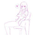  :p bangs breasts covering covering_breasts covering_crotch eu03 heart kyou_no_asuka_show kyouno_asuka large_breasts long_hair monochrome navel nude simple_background sitting sketch solo spread_legs tongue tongue_out white_background 