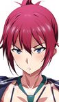  blue_eyes blush collarbone face folded_ponytail open_clothes rail_wars! red_hair sakurai_aoi saliva shino_(comic_penguin_club) short_hair simple_background solo sweat tears updo upper_body white_background 