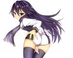  1girl artist_request ass ass_grab blush breasts from_behind frown grabbing_own_ass kuroki_rei leaning leaning_forward long_hair looking_at_viewer purple_eyes purple_hair scarf school_uniform short_shorts shorts small_breasts solo sweat thighhighs vividred_operation 