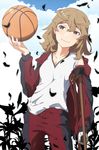  basketball brown_eyes crutch hanamonogatari highres m-ya monogatari_(series) numachi_rouka short_hair track_suit 