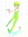  foo_fighters green_hair gun jojo_no_kimyou_na_bouken overalls plankton puddle shakata_(ozi3) solo weapon 