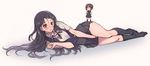  anetai_toyone between_legs black_hair black_legwear blush breasts brown_hair hair_between_eyes hair_ornament hairclip hana-kagume hand_between_legs highres kakura_kurumi kneehighs long_hair lying medium_breasts minigirl miniskirt miyamori_school_uniform multiple_girls on_side pleated_skirt red_eyes saki saki_achiga-hen school_uniform short_hair short_sleeves skirt smile vest 