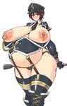  blush breasts brown_eyes brown_hair gigantic_breasts idolmaster idolmaster_cinderella_girls nipple_piercing nipples oikawa_shizuku piercing pregnant renges riding_crop wide_hips 