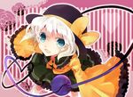  :d bent_over blue_eyes hat komeiji_koishi looking_at_viewer musou_yuchi open_mouth silver_hair smile solo third_eye touhou 