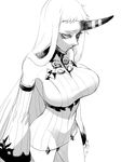  bad_id bad_pixiv_id breasts claws detached_sleeves dress greyscale horn kantai_collection large_breasts long_hair monochrome ribbed_dress seaport_hime shinkaisei-kan short_dress sideboob solo zuwai_kani 