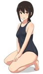  :d bangs barefoot between_legs black_hair black_swimsuit blush breasts feet from_side fubuki_(kantai_collection) full_body grey_eyes hair_between_eyes hand_between_legs hand_on_own_thigh kantai_collection kneeling looking_at_viewer low_ponytail one-piece_swimsuit open_mouth ponytail shadow short_hair sidelocks simple_background small_breasts smile solo swimsuit taji_(crowview) tiptoes white_background 